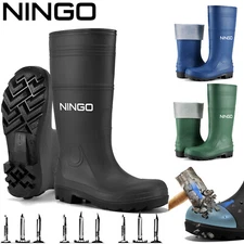 NINGO Men's Steel Toe Waterproof Rain Boots Puncture & Slip Resistant Work Boots