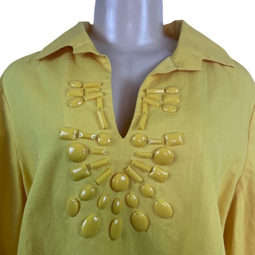 Talbots Women's Yellow Tunic Top With Beaded Neckline & Long Sleeves Sz XL - New - Picture 4 of 8
