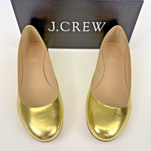 J. Crew Janey Gold Metallic Leather Women's Shoes Size 9 Made In Italy NIB