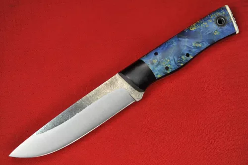 FIDDLEBACK FORGE Leuku by AR .195" A2 Blade, Black G10 Bolstered Blue Maple Burl