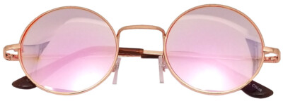 Sunglasses Round Hippie Retro Reflective Colored Lens Small Metal Frame 45 mm