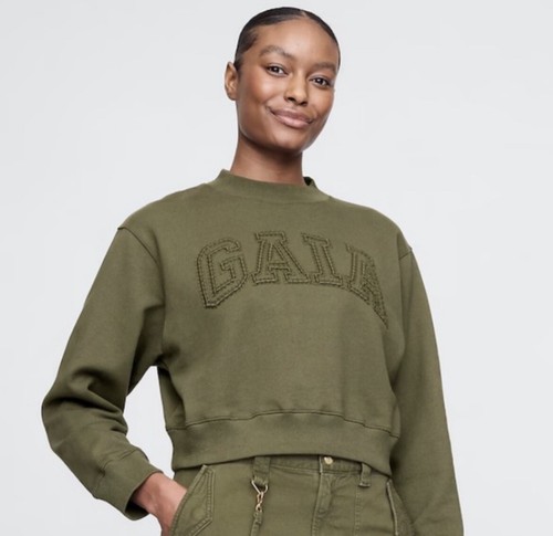 Gap x Cult Gaia M Cropped Logo Sweatshirt Olive Green Ltd Edition Women’s NWT