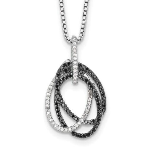 Sterling Silver Black and White Diamond Triple Oval 18" Necklace with 2 Inch Ext - Picture 1 of 4