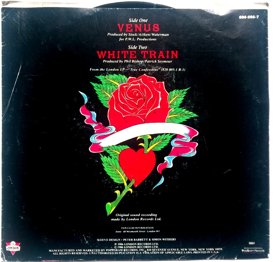 BANANARAMA - Venus / White Train - Vinyl 45rpm 1986 1st Press  886-056-7 - Image 2 of 4