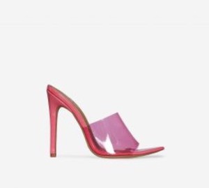 pink heeled mules