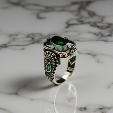 Men's Ring Zircon Green Gemstone 925 Sterling Silver Jewelry Size 7-15 US
