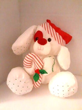 Vtg Fisher Price Christmas Puppy Puffalump Dog Nylon 1990s Plush Candy Cane