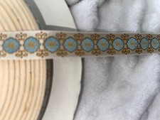 10 yards mint green cream old gold satin woven sewing ribbon 5/8" wide