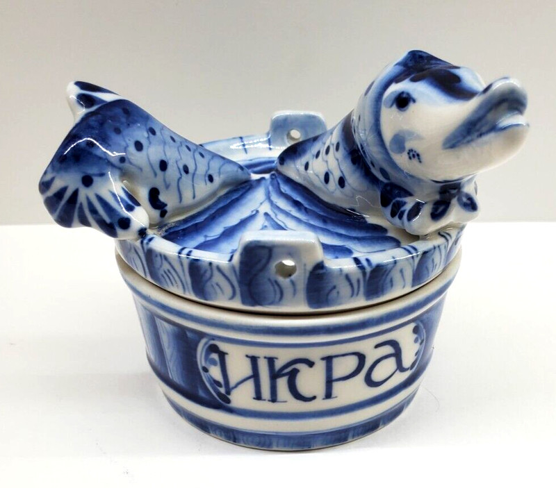 GZEHL Russian Porcelain CAVIAR BOWL with LID Signed by Karpukhin