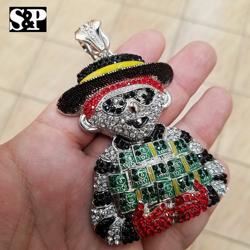 Hip Hop Iced Large HAMBURGLAR Pendant & 6mm 30" Miami Cuban Chain Bling Necklace - Picture 10 of 21