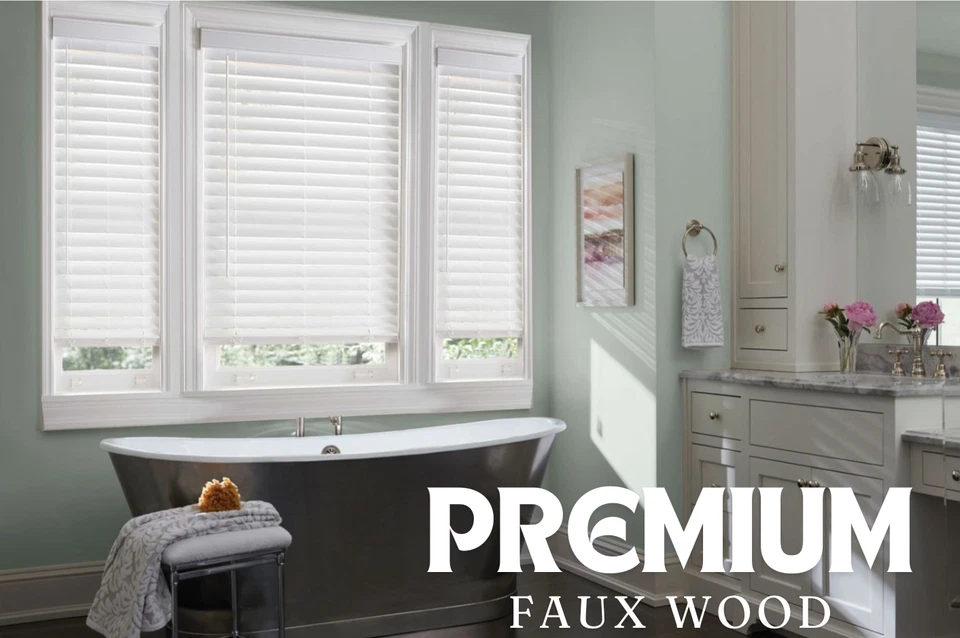 ENVÍO 1-2 DÍAS - Persianas de imitación de madera ultra premium de corte personalizado de 2" cientos de tamaños Foto 3 de 4