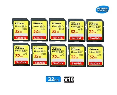 32GB Sandisk Extreme SD Memory cards for Camera/Trail Camera/Computers (10 Pack) - Image 1 of 4