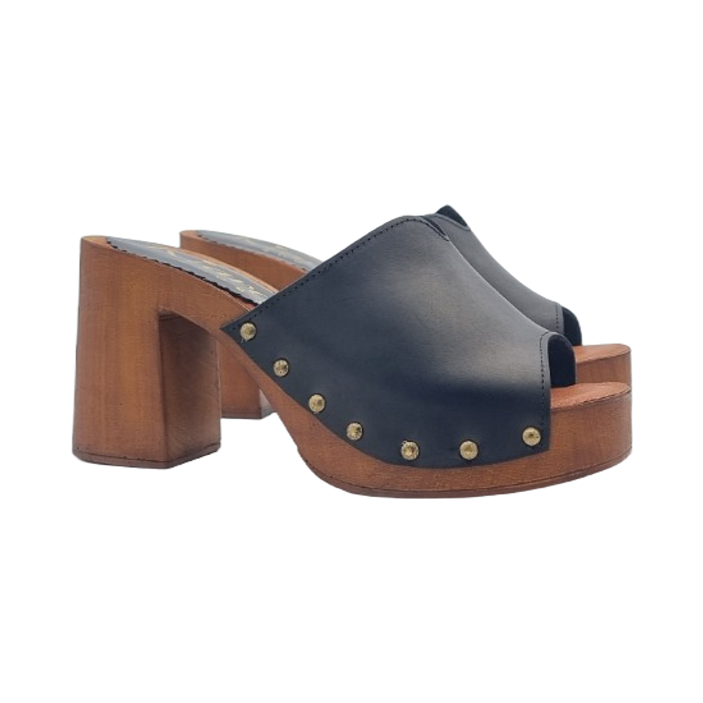 Women's Clogs Wide Band with 9 cm Heel - Made in Italy - MY310 BLACK