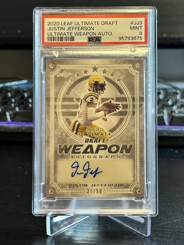 JUSTIN JEFFERSON LSU 2020 Leaf Ultimate Draft Football Auto RC Team PSA 9 POP 1