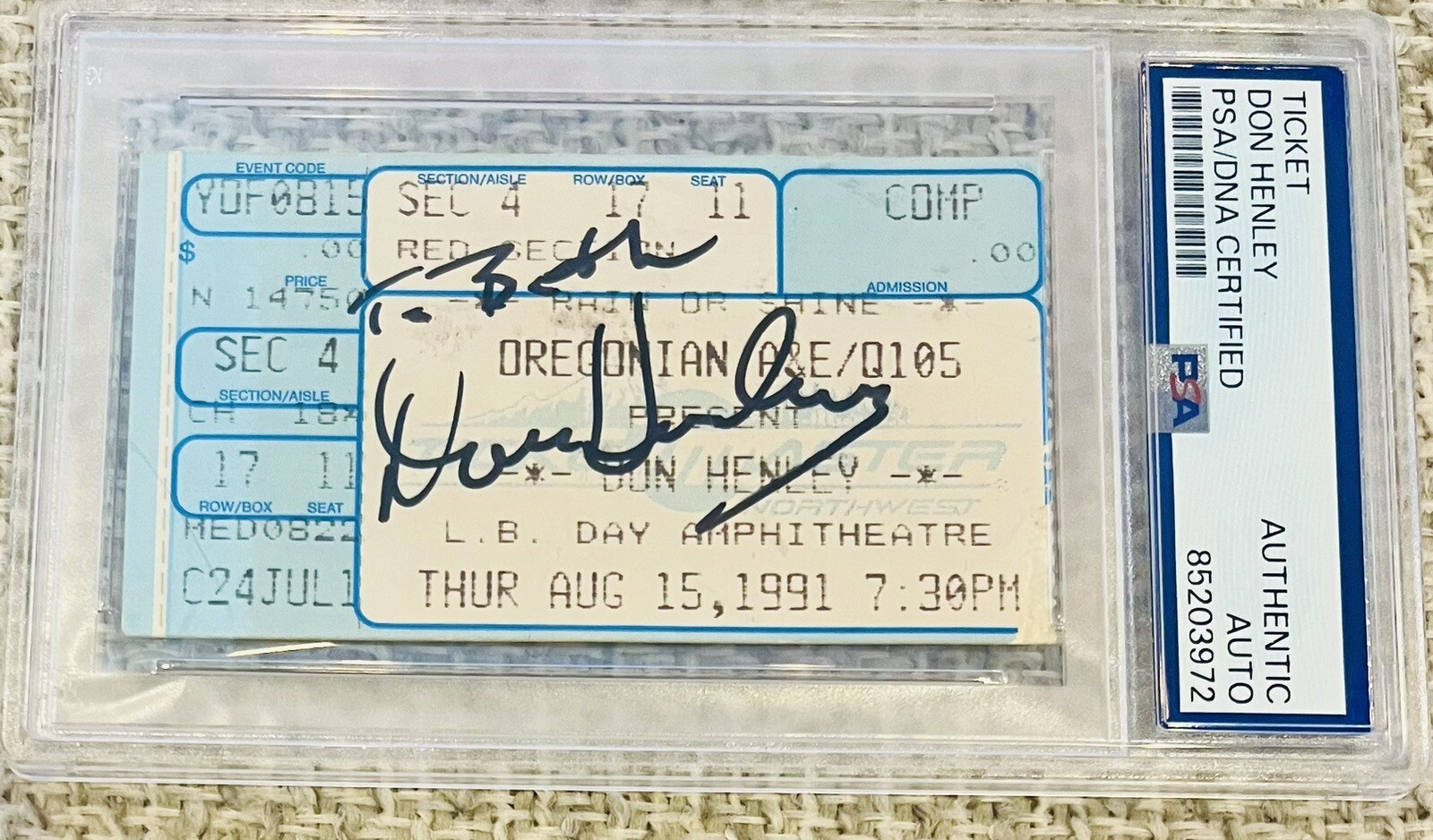 DON HENLEY FOUNDER OF EAGLES SIGNED 1991 TICKET AUTOGRAPHED PSA/DNA RARE 