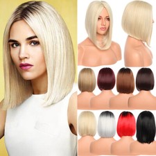 Lady Girl Bob Wig Women's Short Straight No Bangs Full Hair Wig Cosplay Party US