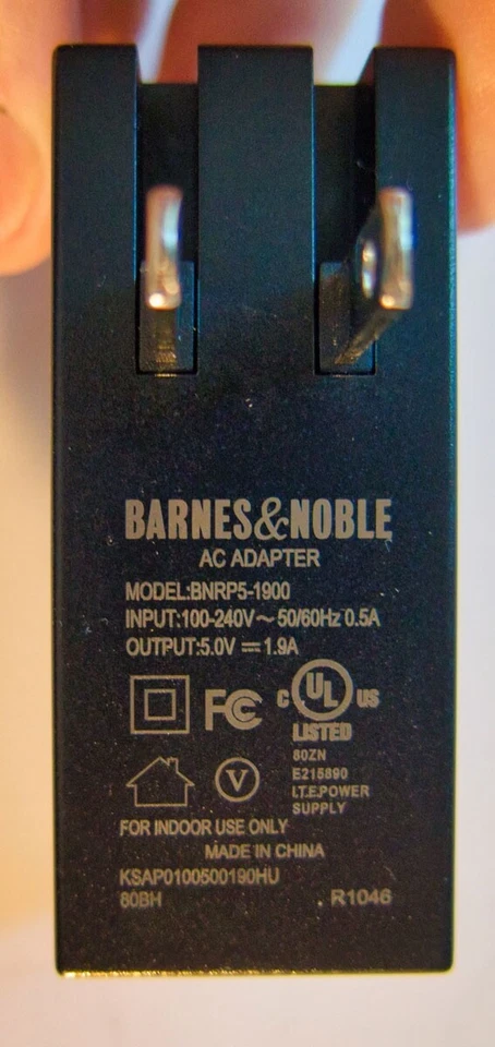 Barnes & Noble Nook AC Adapter BNRP5-1900 5V 1.9A, working - Image 2 of 4