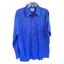 Ely Cattleman Men's Western Cowboy Shirt L or 17/34 Blue Pearl Snap Print