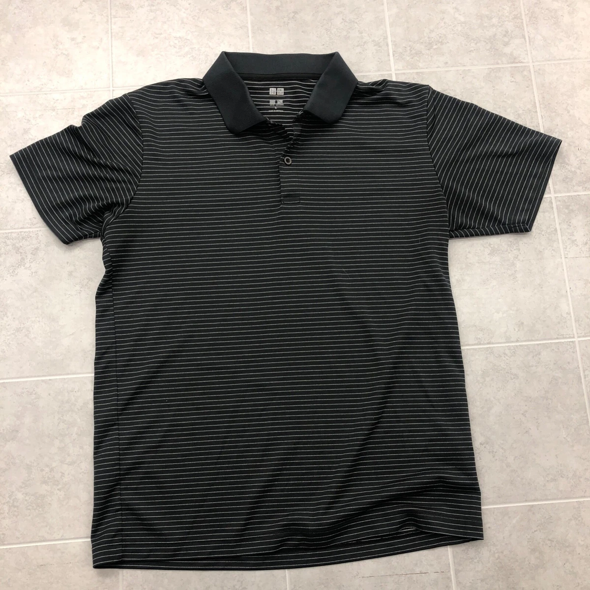 Uniqlo Black And White Stripped Henley Pullover Golf Polo Shirt