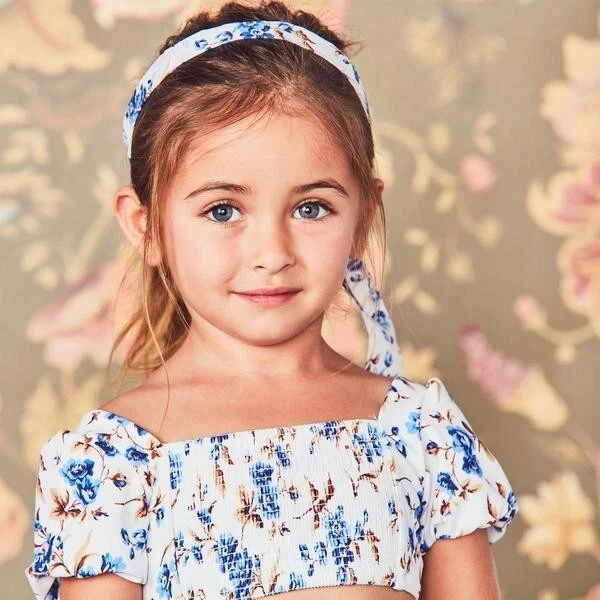 Janie and Jack L125413 Niñas Blanco Floral Manga Abullonada Conjunto de Natación Dos Piezas Talla 4 Foto 4 de 4