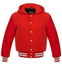 Men's Letterman Varsity Baseball Hoodie Leather Sleeves
