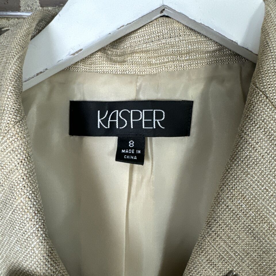 Vintage Kasper Suit Jacket & Skirt Set 2Pc Beige Pockets Button Up Midi ...