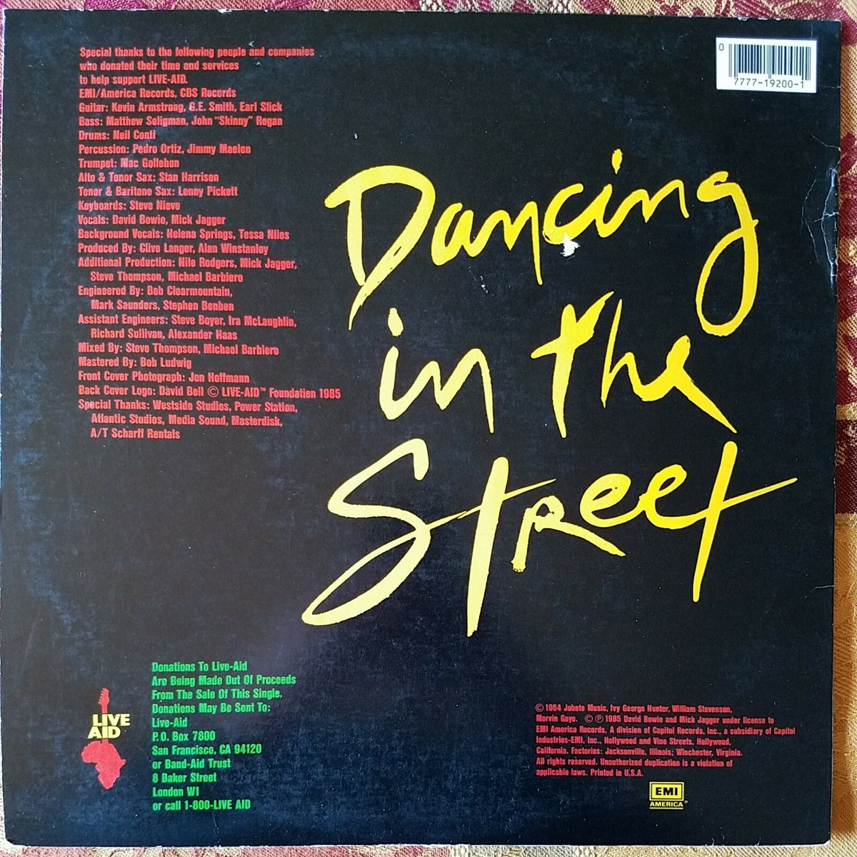 David Bowie & Mick Jagger Dancing in the Street 1985 45RPM EMI V
