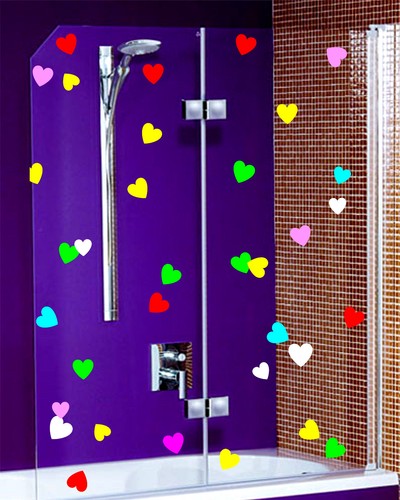 46 HEARTS Multicolored Vinyl Stickers Home Decor Wall Bathroom Screen Kids Room - Picture 3 of 3
