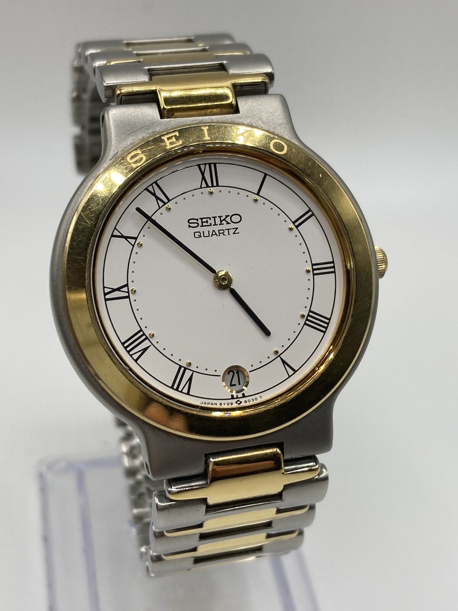 Vintage Seiko 5Y29-6019 Mens Silver Gold Tone Date Dial