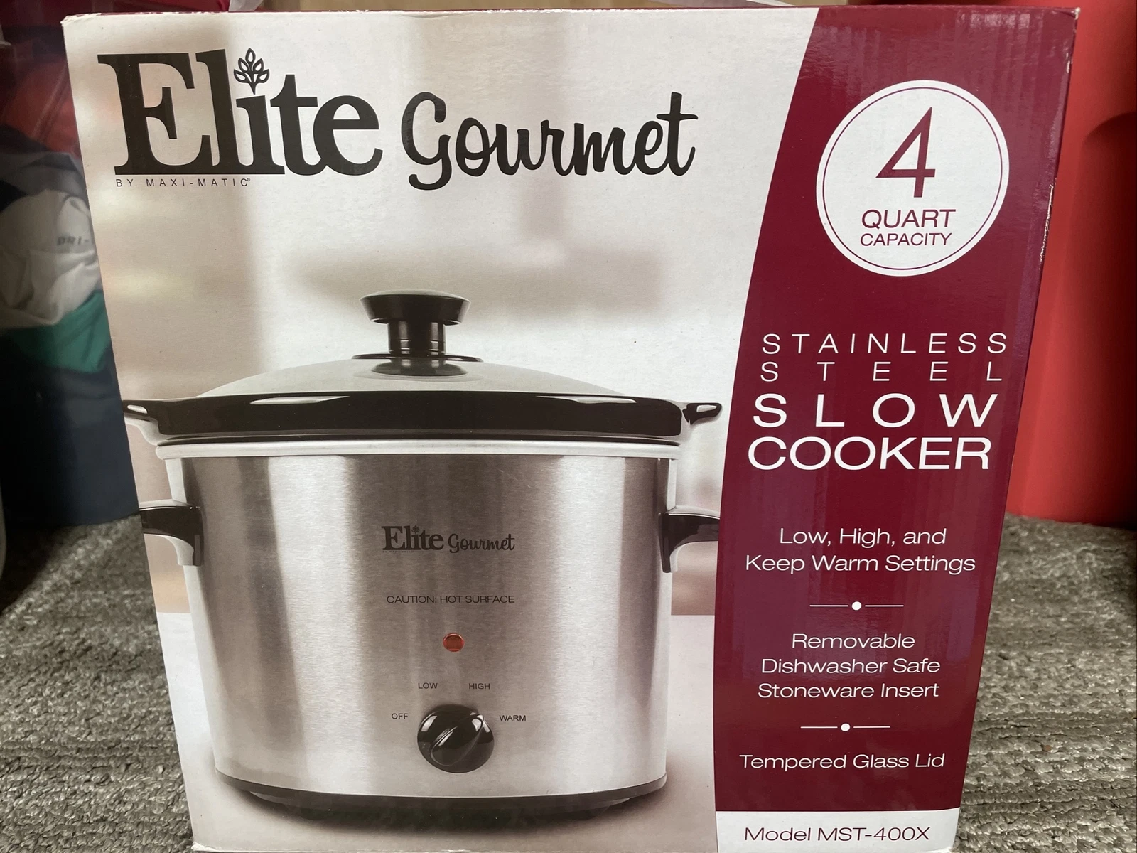 Elite Gourmet MST-400X Electric Slow Cooker 4 Qt Capacity Stainless Steel