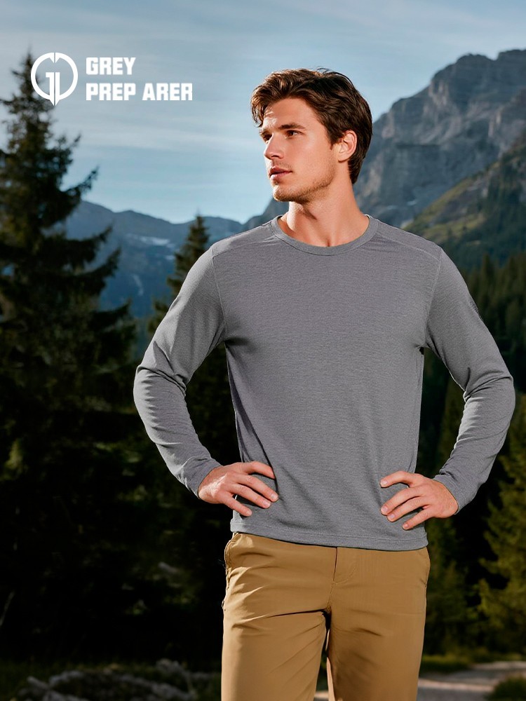 Camiseta lana merino 100% extra fina, hombre, manga larga, senderismo y trekking