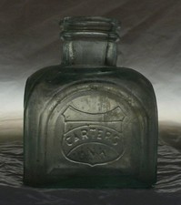 SQUARE INK BOTTLE-Carter's-Embossed Shield- Arched Panels-Hand Blown-1890s