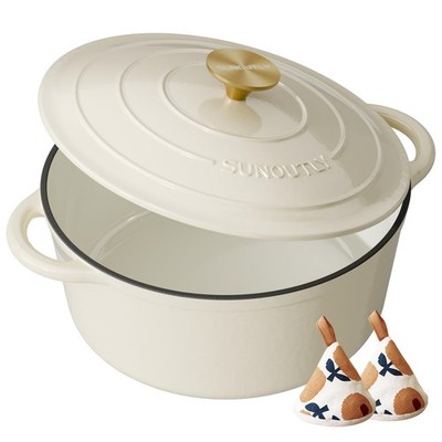 Enameled Cast Iron Dutch Oven - 6QT Pot with Lid & Cotton Potholders - Heavy-...