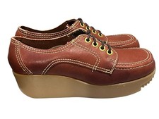 NOS 5 B Vtg 60s 70s MOD Shoes Crawdads Platform Brown Oxford Leather