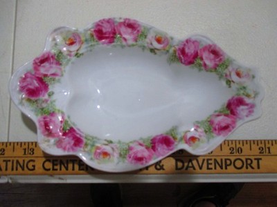 Vintage P.S Germany Porcelain Nut/Candy Dish, Pink Rose Pattern, Knick on Rim