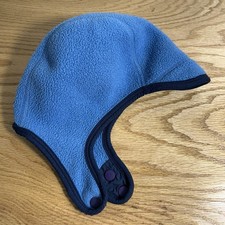 Patagonia Fleece Hat Cap Blue Toddler Baby Neck Strap Snap Beanie