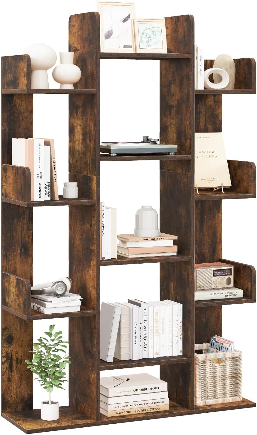 Tree Bookshelf 13 Tier Storage Rack Freestanding Display Shelves Wooden Unit