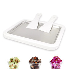 Rolled Ice Cream Maker Kit DIY Frozen Dessert Pan Plate with Scrapers Home