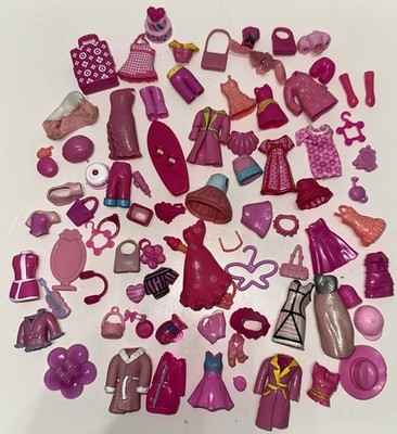 Lot Of Polly Pocket Dolls PINK Clothes and Accessories (A)