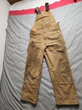 Carhartt Canvas Double Knee Bib Overalls Mens Sz 32x28 Brown Workwear 102776-211