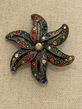 Vintage Starfish Pin Brooch Multicolor Rhinestone Beautiful