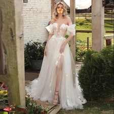 A Line Wedding Dresses Sweetheart Off Shoulder 3D Flower Appliques Bride Gowns