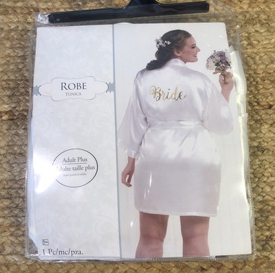 UNBRANDED Bridal Womens Plus 2XL Ivory Graphic Bride Short Robe 
