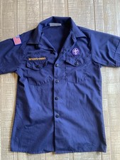 Boy Scouts of America BSA Blue Button Up Shirt Youth Large Patches Authentic