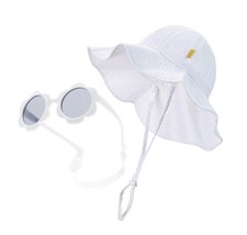 Baby Toddler Girls Sun Hat with Polarized Flexible Baby Sunglasses with Strap...