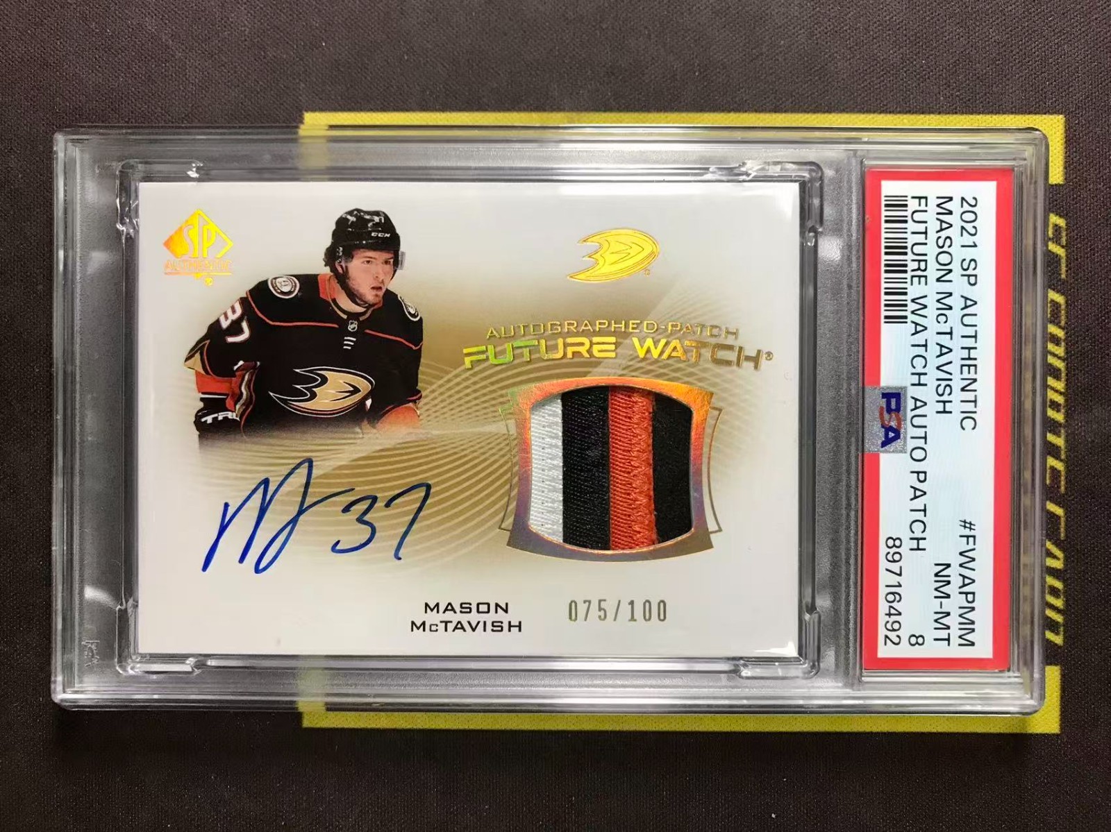 2021-22 UD SP Authentic Future Watch RPA Mason McTavish RC Patch Auto /100 PSA 8