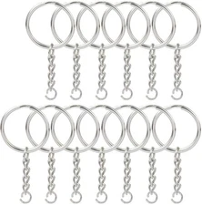 150 Pcs NANSSY 1 Inch/25mm Split Keyrings with Chain Silver Keychain Ring, Key C