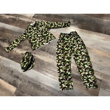 Kids Camouflage Military Soldier Costume Set Top Pants Hat Green Brown Camo
