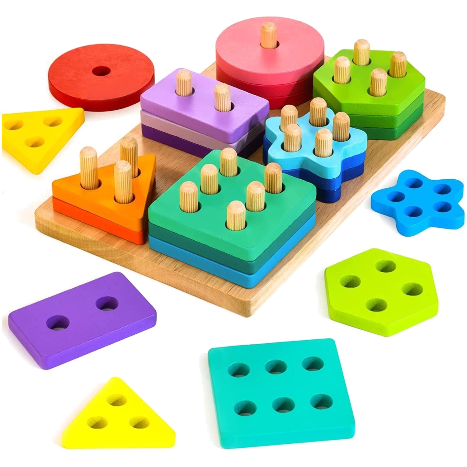 Sicheres Montessori Stapelspielzeug aus Gummi-Holz für Vorschulkinder, 24 Teile