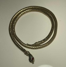 42" Vintage Gold Mesh Snake Belt/Necklace Red Eyes 1970's